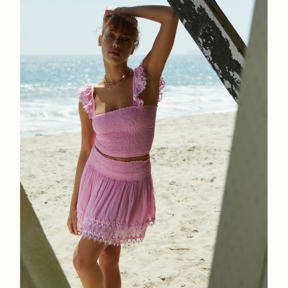Peixoto Pink Belle Ruffled Cover-Up Skirt & Crop Top Set in XS